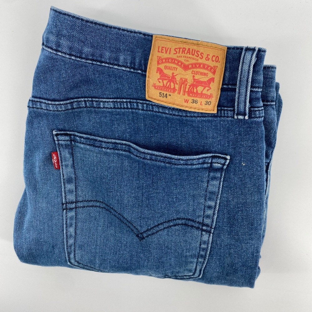 Levi's 514 Straight Fit Jeans Mens 36x30 Blue Medium Wash Stretch Denim